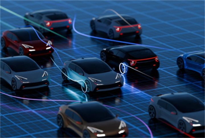 Networked self-driving cars communicating on a digital grid