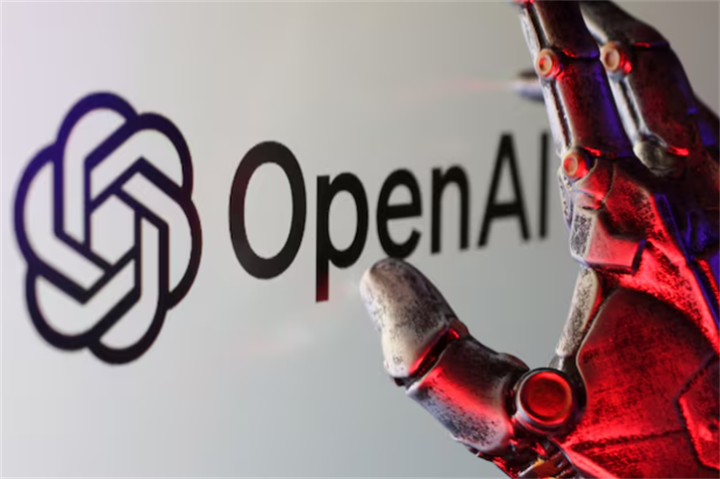 Robotic hand reaching toward the OpenAI logo