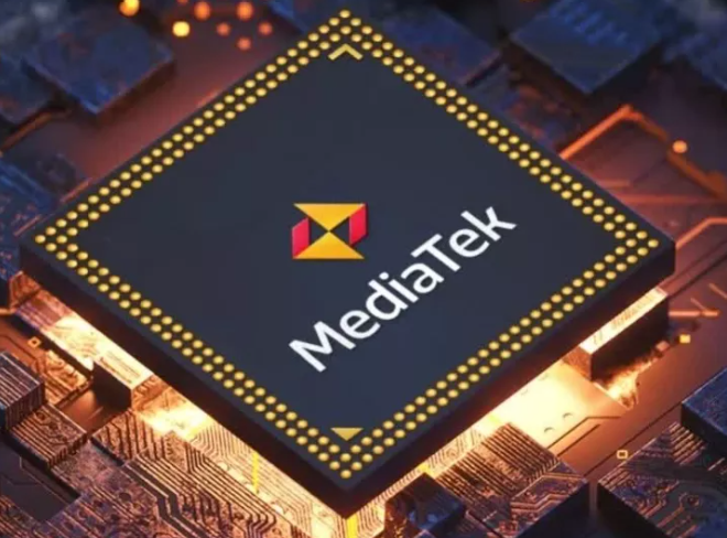 MediaTek processor close-up, showing its chip design