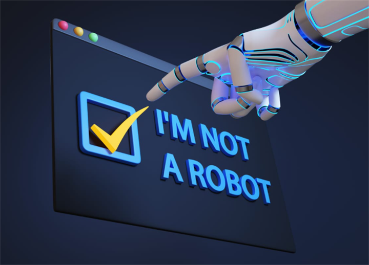 Robotic hand checking "I'm not a robot" CAPTCHA checkbox